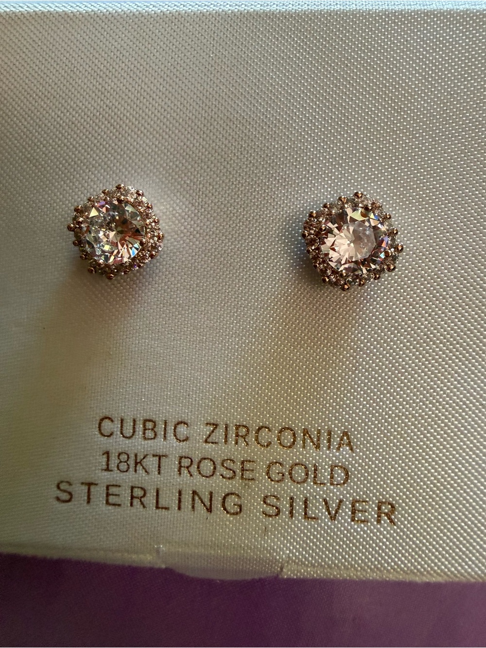 Kohl's 18KT Rose Gold plated Cubic Zirconia Halo Stud Earrings - Pink